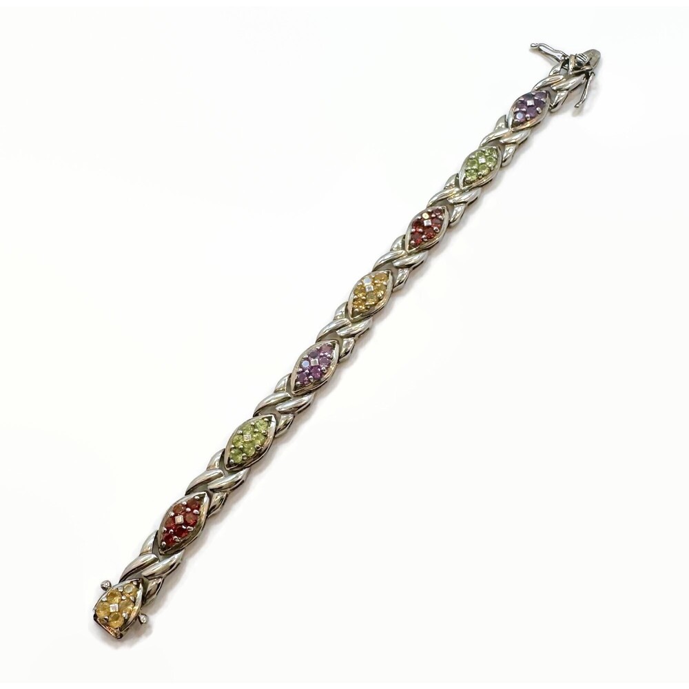 Vintage Sterling Silver Gemstone Bracelet: Citrine, Garnet, Amethyst, Peridot
